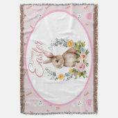 Cute Watercolor Bunny Floral Wreath Easter スローブランケット (正面縦)