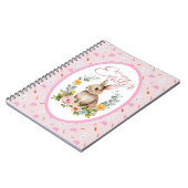 Cute Watercolor Bunny Floral Wreath Easter ノートブック (左側)