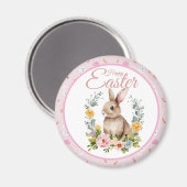 Cute Watercolor Bunny Floral Wreath Easter マグネット (正面/裏面)