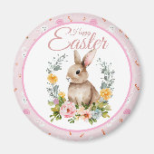 Cute Watercolor Bunny Floral Wreath Easter マグネット (正面)