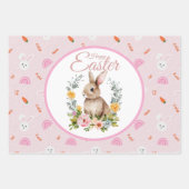 Cute Watercolor Bunny Floral Wreath Easter ラッピングペーパーシート (正面)