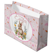Cute Watercolor Bunny Floral Wreath Easter ラージペーパーバッグ (正面アングル)