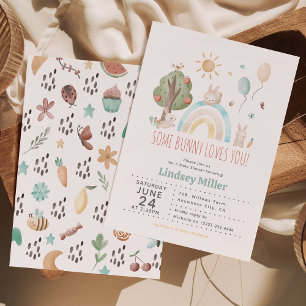 Cute Watercolor Bunny Gender Neutral Baby Shower 招待状