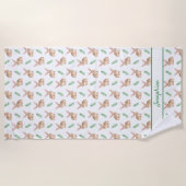 Cute Watercolor Bunny Pattern With Custom Name ビーチタオル (正面)