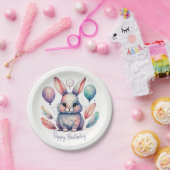Cute Watercolor Bunny Rabbit Balloons Birthday ペーパープレート (パーティー)