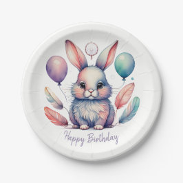 Cute Watercolor Bunny Rabbit Balloons Birthday  ペーパープレート