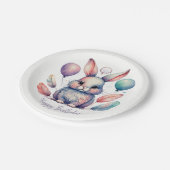 Cute Watercolor Bunny Rabbit Balloons Birthday ペーパープレート (アングル)