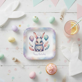 Cute Watercolor Bunny Rabbit Balloons Birthday  ペーパープレート