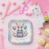 Cute Watercolor Bunny Rabbit Balloons Birthday  ペーパープレート (パーティー)