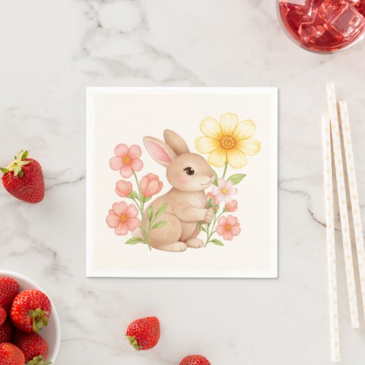 Cute Watercolor Bunny Rabbit Floral  スタンダードカクテルナプキン (インサイチュ)