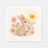 Cute Watercolor Bunny Rabbit Floral  スタンダードカクテルナプキン (正面)