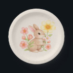 Cute Watercolor Bunny Rabbit Floral  ペーパープレート<br><div class="desc">Cute Watercolor Bunny Rabbit Floral Paper Plates. Featuring a sweet bunny and soft pink and yellow flowers.</div>
