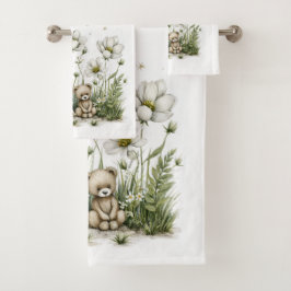 Cute Watercolor Bunny Rabbit with Moon and Stars バスタオルセット