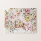 Cute Watercolor Bunny | Spring Flowers  ジグソーパズル (横)