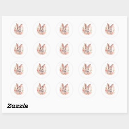 Cute Watercolor Bunny Sticker with Flowers ラウンドシール
