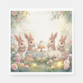 Cute Watercolor Bunny Tea Party Garden Napkins スタンダードランチョンナプキン