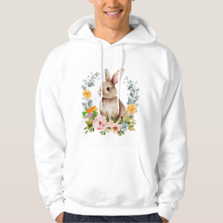 Cute Watercolor Bunny with Floral Wreath パーカ