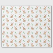 Cute Watercolor Bunny With Greenery ラッピングペーパー (フラット)