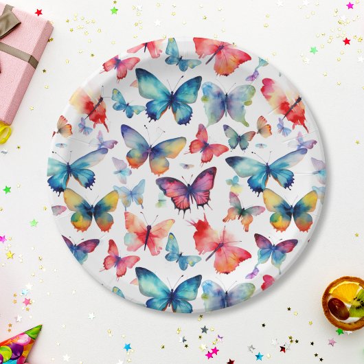 Cute Watercolor Butterflies Pattern ペーパープレート