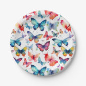 Cute Watercolor Butterflies Pattern ペーパープレート (正面)