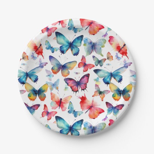 Cute Watercolor Butterflies Pattern ペーパープレート (正面)
