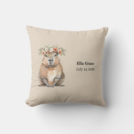 Cute Watercolor Capybara クッション (正面)