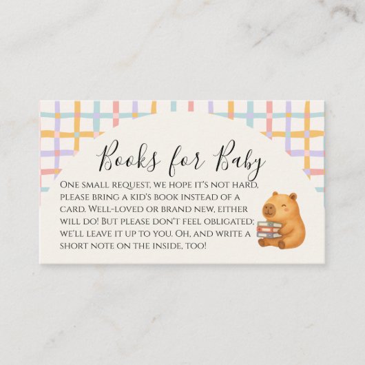 Cute Watercolor Capybara Books for Baby Shower  名刺 (正面)