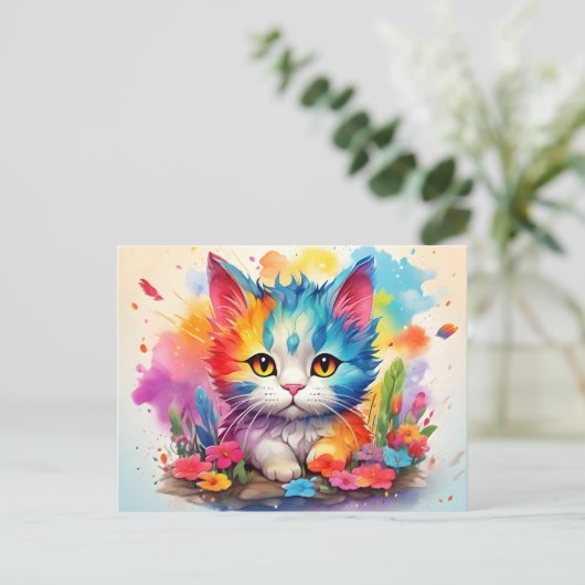 Cute Watercolor Cat # 9 ポストカード (スタンド正面)