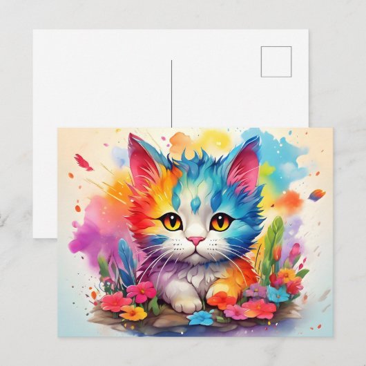 Cute Watercolor Cat # 9 ポストカード (正面/裏面)