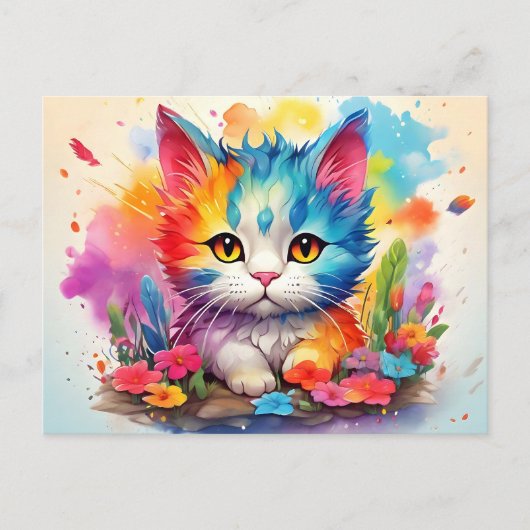 Cute Watercolor Cat # 9 ポストカード (正面)