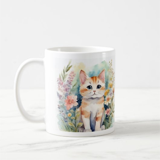 Cute watercolor cat Mug コーヒーマグカップ (左)
