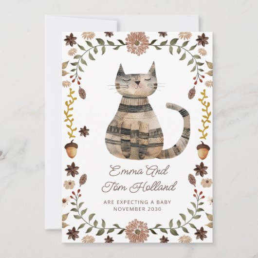 Cute Watercolor Cat Pregnancy 案内状 (正面)