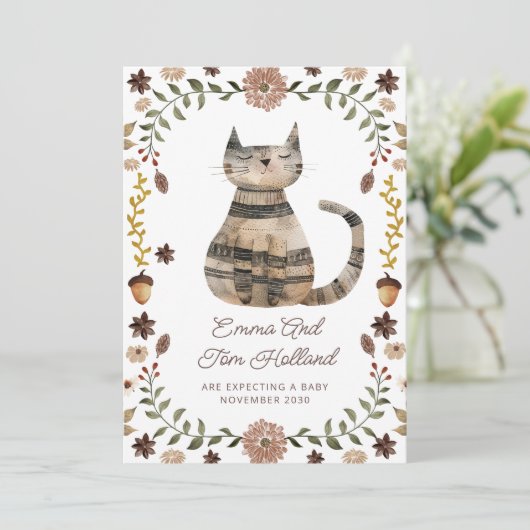 Cute Watercolor Cat Pregnancy 案内状 (スタンド正面)