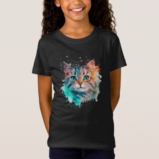 Cute Watercolor Cat Tシャツ (正面)