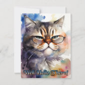 Cute Watercolor Cat Wearing Glasses Greeting Card 招待状 (正面)