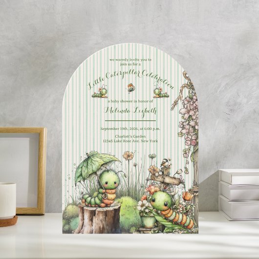 Cute Watercolor Caterpillar Garden Baby Shower  招待状