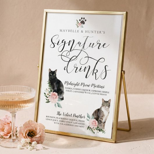 Cute Watercolor Cats Couple's Signature Drinks ポスター