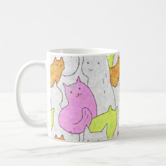Cute Watercolor Cats Doodle Pattern コーヒーマグカップ (左)
