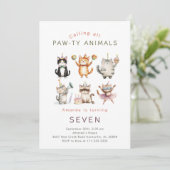 Cute Watercolor Cats Kitten Paw Ty Birthday Party  招待状 (スタンド正面)