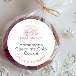 Cute Watercolor Chef Hat Bakery Product Name ラウンドシール