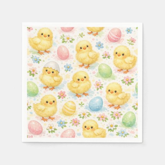 Cute Watercolor Chick Easter Brunch Paper Napkins スタンダードカクテルナプキン (正面)