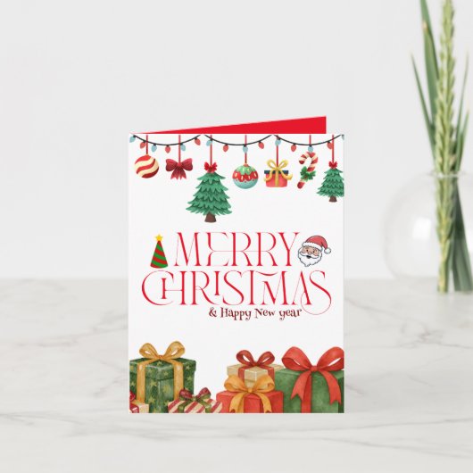 Cute Watercolor Christmas Gifts Folded Card カード (正面)