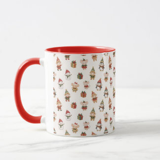 Cute Watercolor Christmas Pattern - Elves Penguins マグカップ
