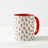 Cute Watercolor Christmas Pattern - Elves Penguins マグカップ (正面右)