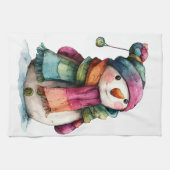 Cute Watercolor Christmas Snowman Kitchen Towel キッチンタオル (横)