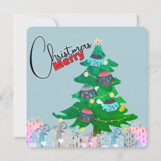 Cute Watercolor Christmas Tree Merry Christmas  シーズンカード (正面)