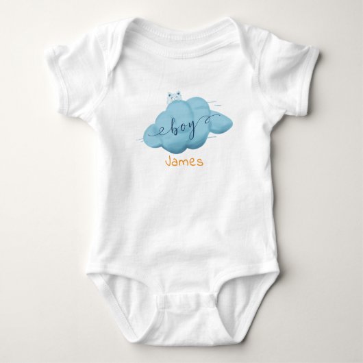 Cute Watercolor Cloud Baby Boy Baby Bodysuit ベビーボディスーツ (正面)