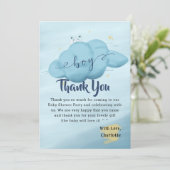 Cute Watercolor Cloud Baby Boy Shower サンキューカード (スタンド正面)