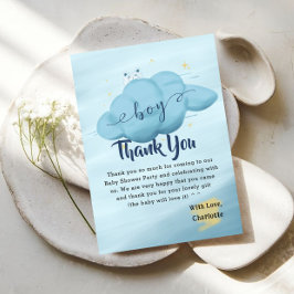 Cute Watercolor Cloud Baby Boy Shower サンキューカード