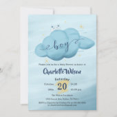Cute Watercolor Cloud Baby Boy Shower 招待状 (正面)